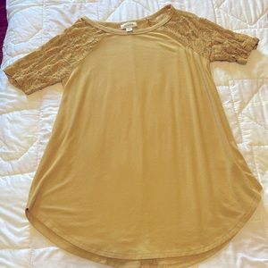 Zenana Mustard Yellow Lace Short Sleeve Women’s Shirt